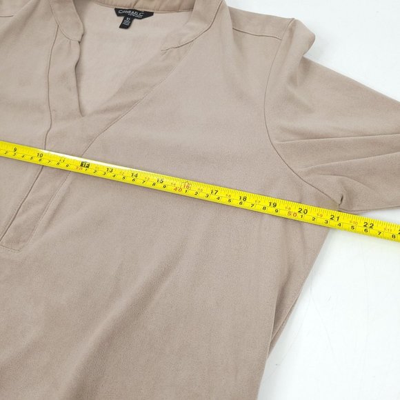 Conrad C Collection Womens Tunic Top Faux Suede Size 10 Taupe Pockets V-Neck - Picture 9 of 12
